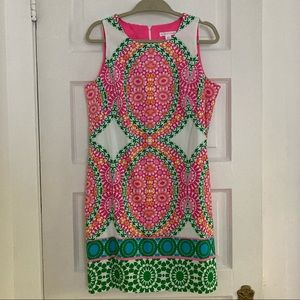 London Times Flower Tile Sleeve Sleeveless Shift Dress